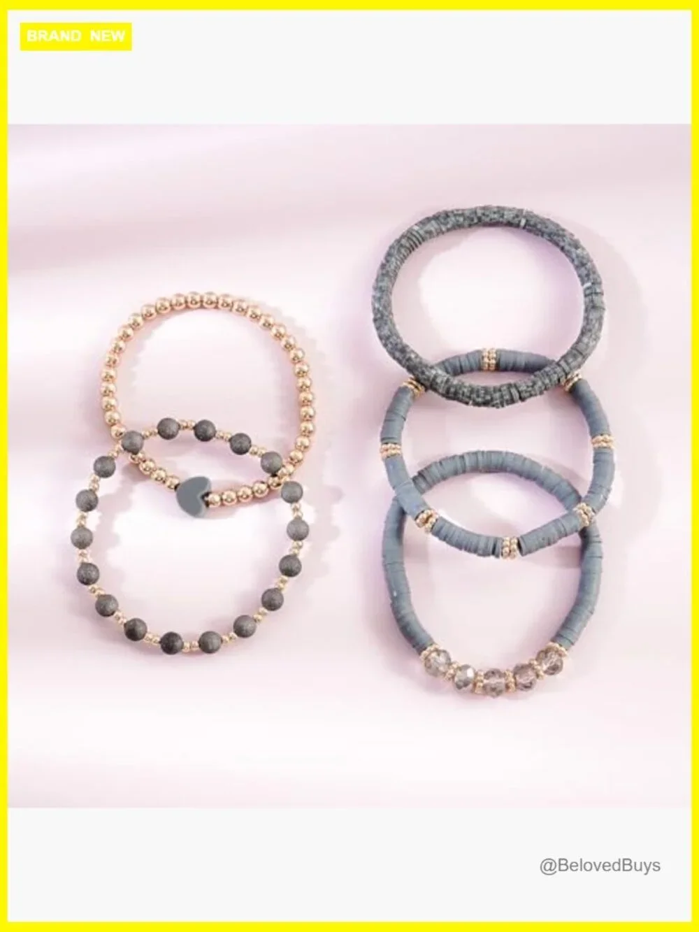 Polymer Clay Heishi Beaded Stretch Bracelet Stackable Boho Summer Jewelry Set